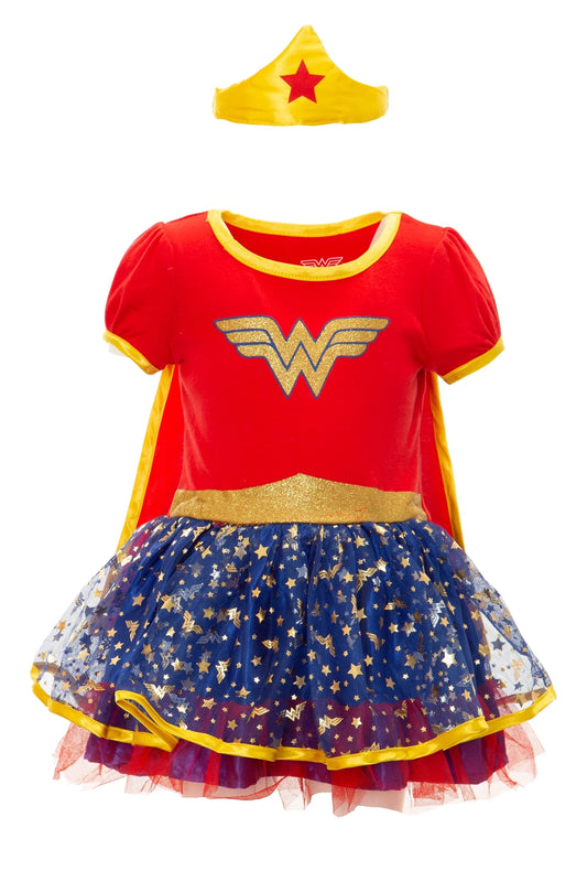 DC Comics Wonder Woman Girl'S Halloween Fancy-Dress Costume for Toddler, with Gold Tiara Cape 3T